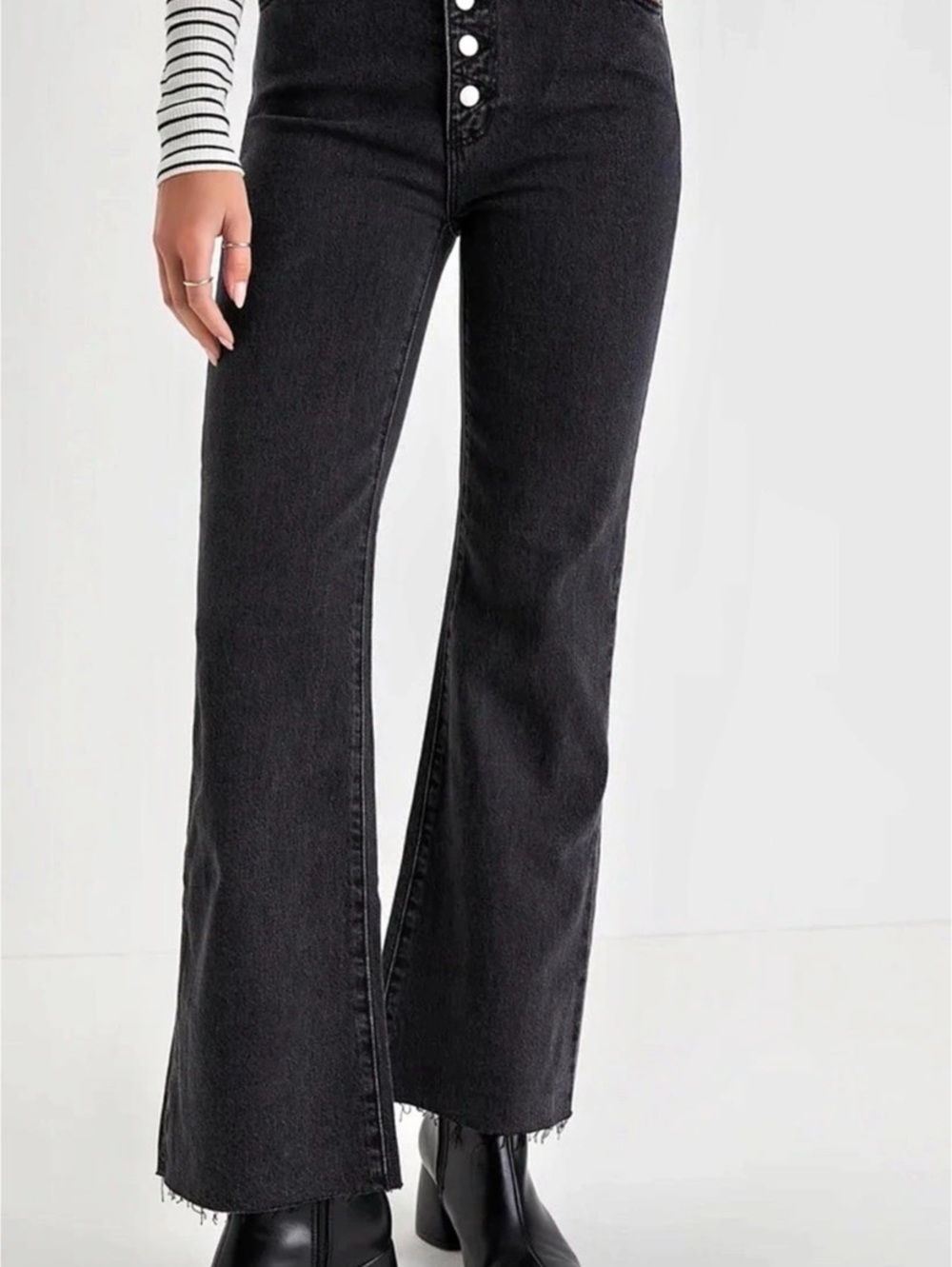 Rollas Eastcoast Crop Flare High Rise Flare Jeans Black Waist 28 (B6)